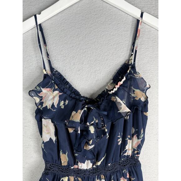 Abercrombie & Fitch Tiered Maxi Dress Womens S Navy Floral Cottagecore Feminine - Picture 3 of 9